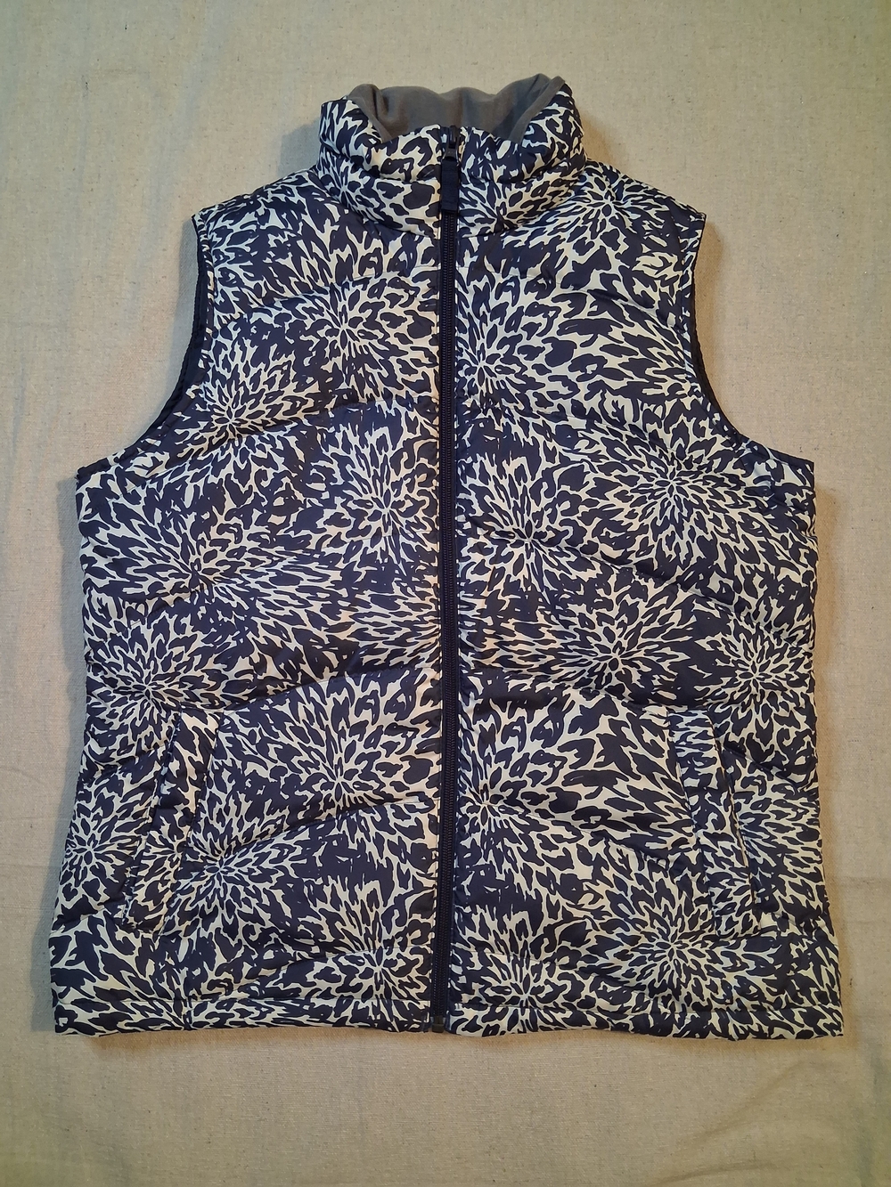 Lands' End Navy & White Down Puffer Vest Women's Size Small